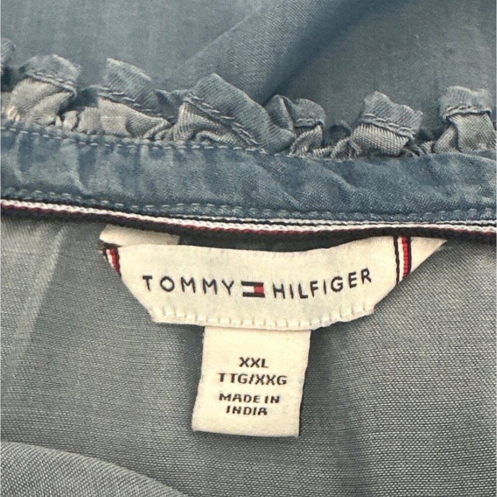 Tommy Hilfiger Womens Blue Sleeveless Ruffle Trim Lyocell Blouse XXL Beachy - Picture 3 of 8